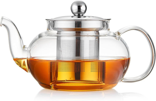 Glass Teapot Stovpetop Safe,20 oz/ 600 ml Stove Top & Microwave Safe Small Borosilicate Glass Kettle with Loose Leaf Tea