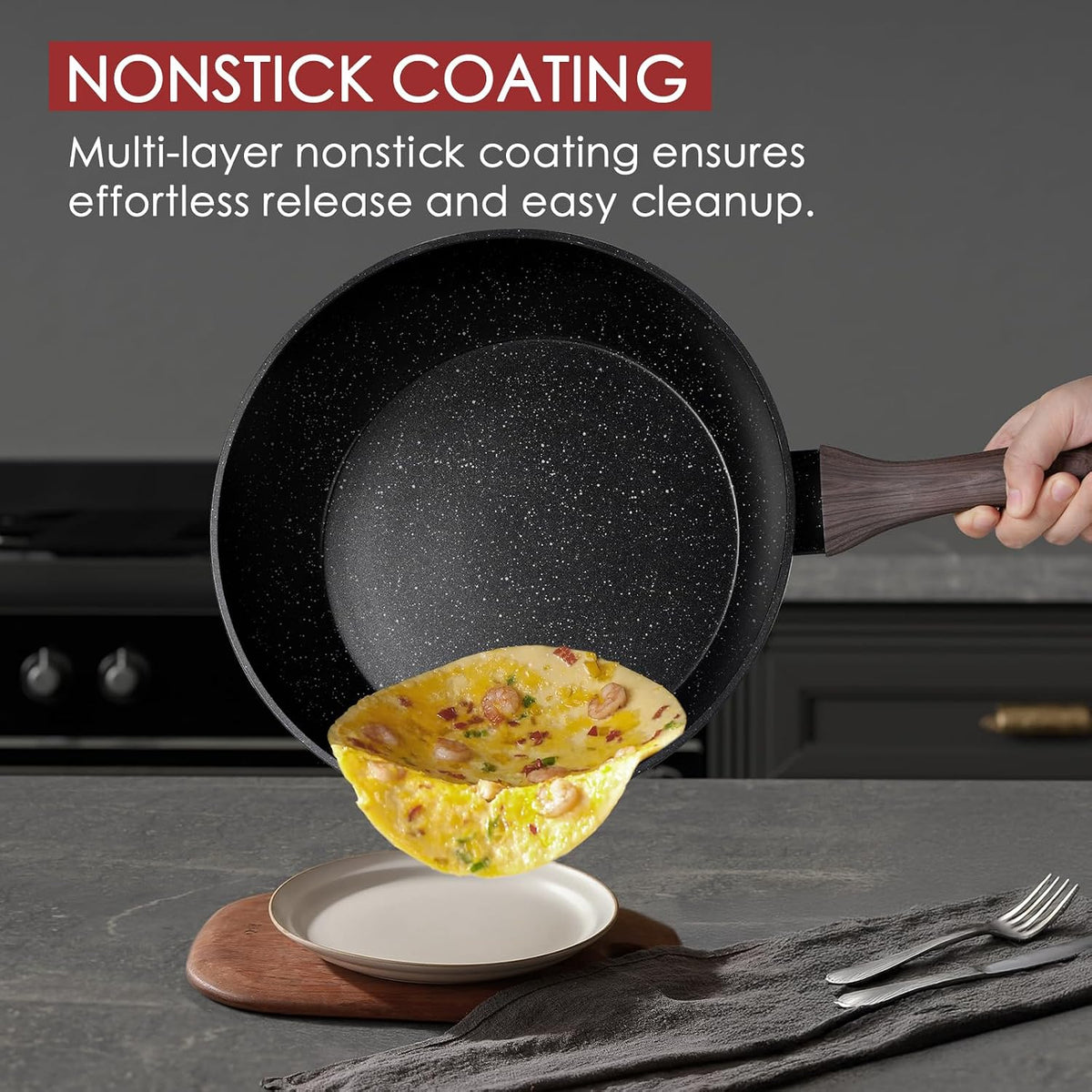 Kikcoin Nonstick Grill Pan for Indoor Cooking，9.5 Inch Versatile Griddle for Stove Tops Steak Pan with Pour Spouts