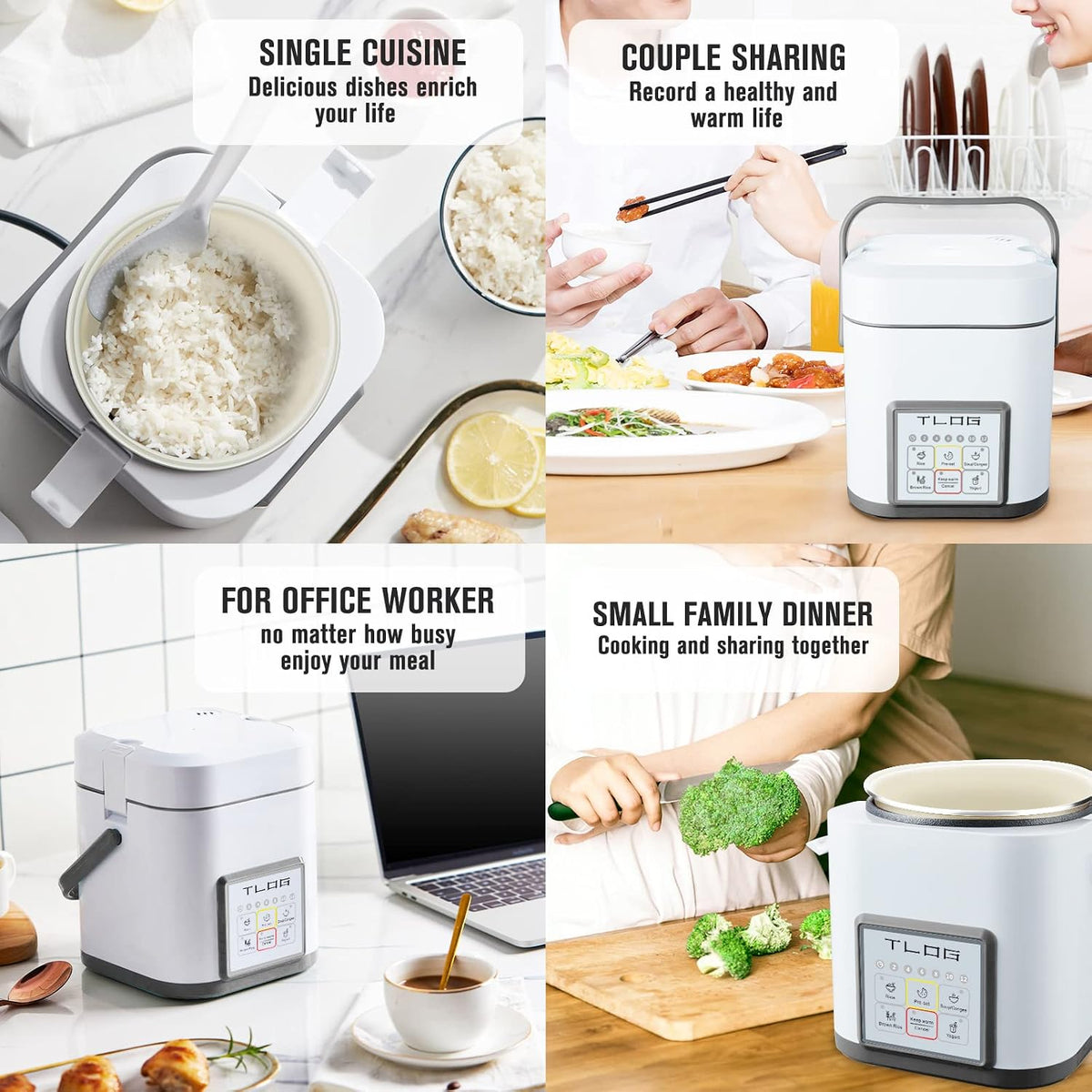 TLOG Mini Rice Cooker 2.5 Cups Uncooked, Healthy Ceramic Coating Portable Rice Maker, 1.2L Travel Rice Pot Small for 1-3 People, Personal Rice maker, Food Steamer, Multi-cooker for Grains, Oats