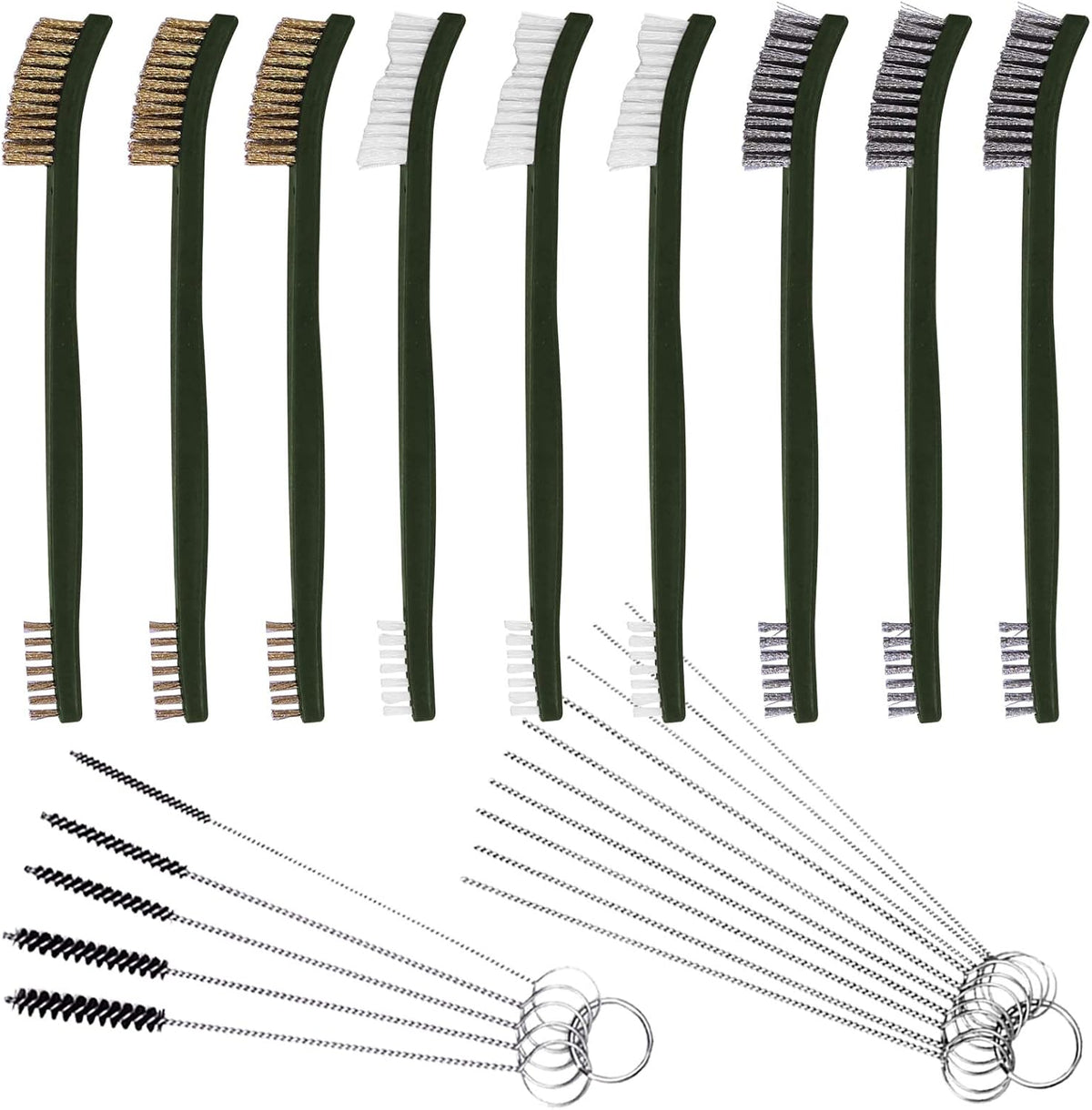 FineGood 9 Pcs Wire Brush Set - Carb Cleaner Kit with 3 Brass, 3 Steel, 3 Nylon Brushes for Car Detailing
