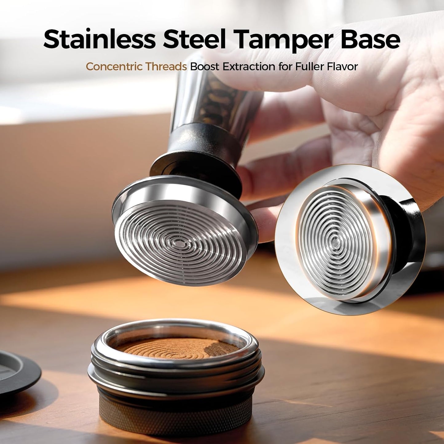 IKAPE 58.35mm Semi-Transparent Espresso Coffee Tamper, Premium Barista Coffee Tamper with Calibrated Spring Loaded, Threaded Stainless Steel Base Tamper for Espresso Machine(New Upgrade)