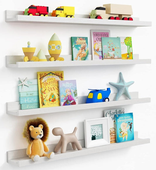 Forbena 36 Inch Floating Shelves for Wall 4-Pack, Large Nursery Book Shelves Bookshelf for Kids Bedroom, Long Picture Ledge