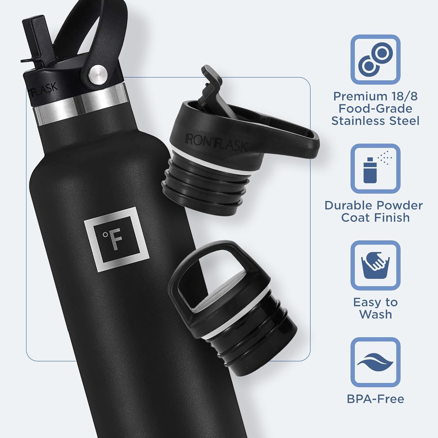 IRON °FLASK Camping & Hiking Hydration Canteens - 3 Lids (Narrow Straw Lid) Leak Proof Vacuum Insulated Stainless Steel - Hot & Cold Double Walled Sports Water Bottle - Blue Waves, 24 Oz