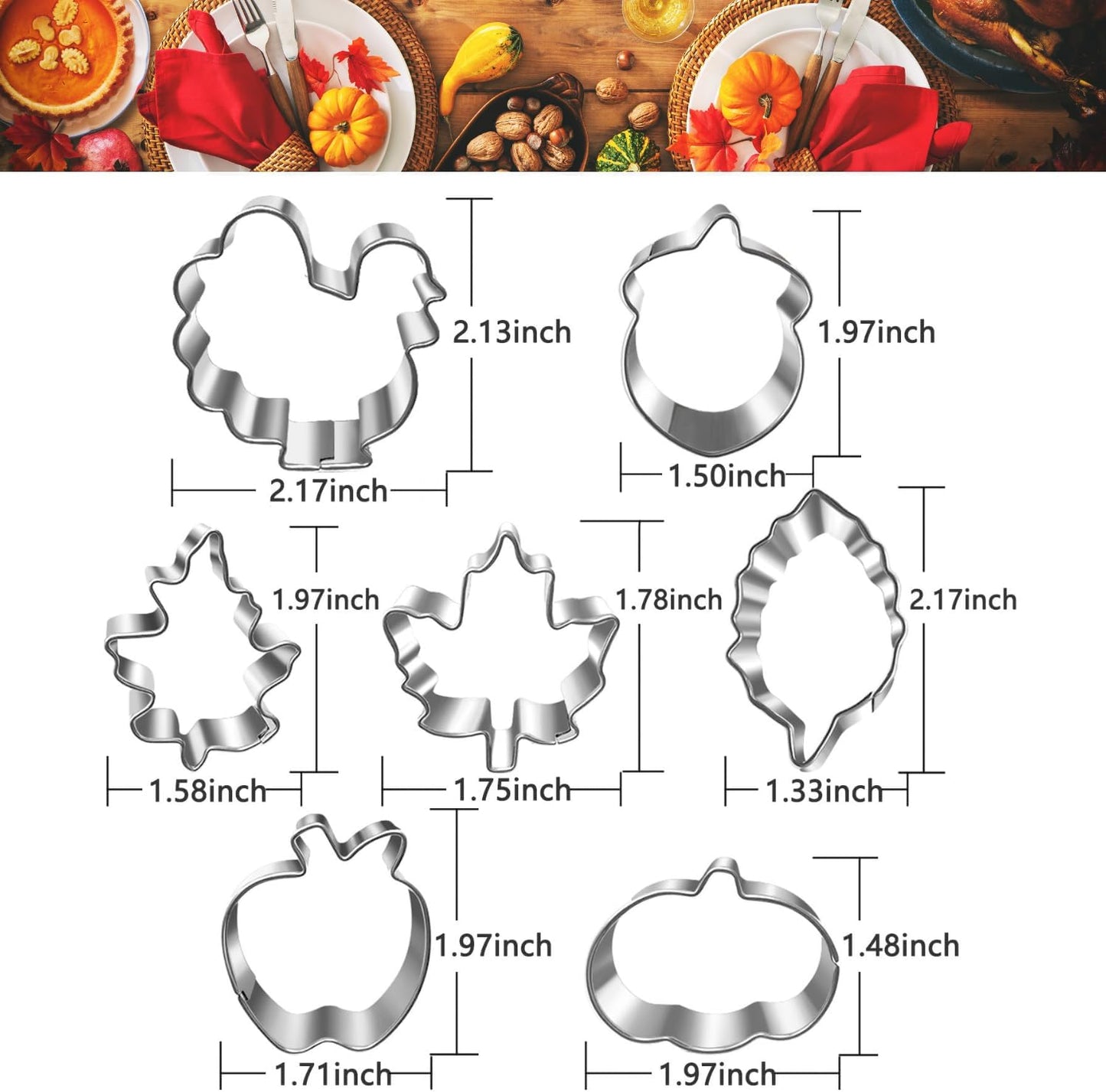 Mini Autumn Cookie Cutter Set-7 Piece-2.0 Inch-Diswasher Safe-Mini Autumn Leaf, Apple, Pumkin, Acorn, Maple
