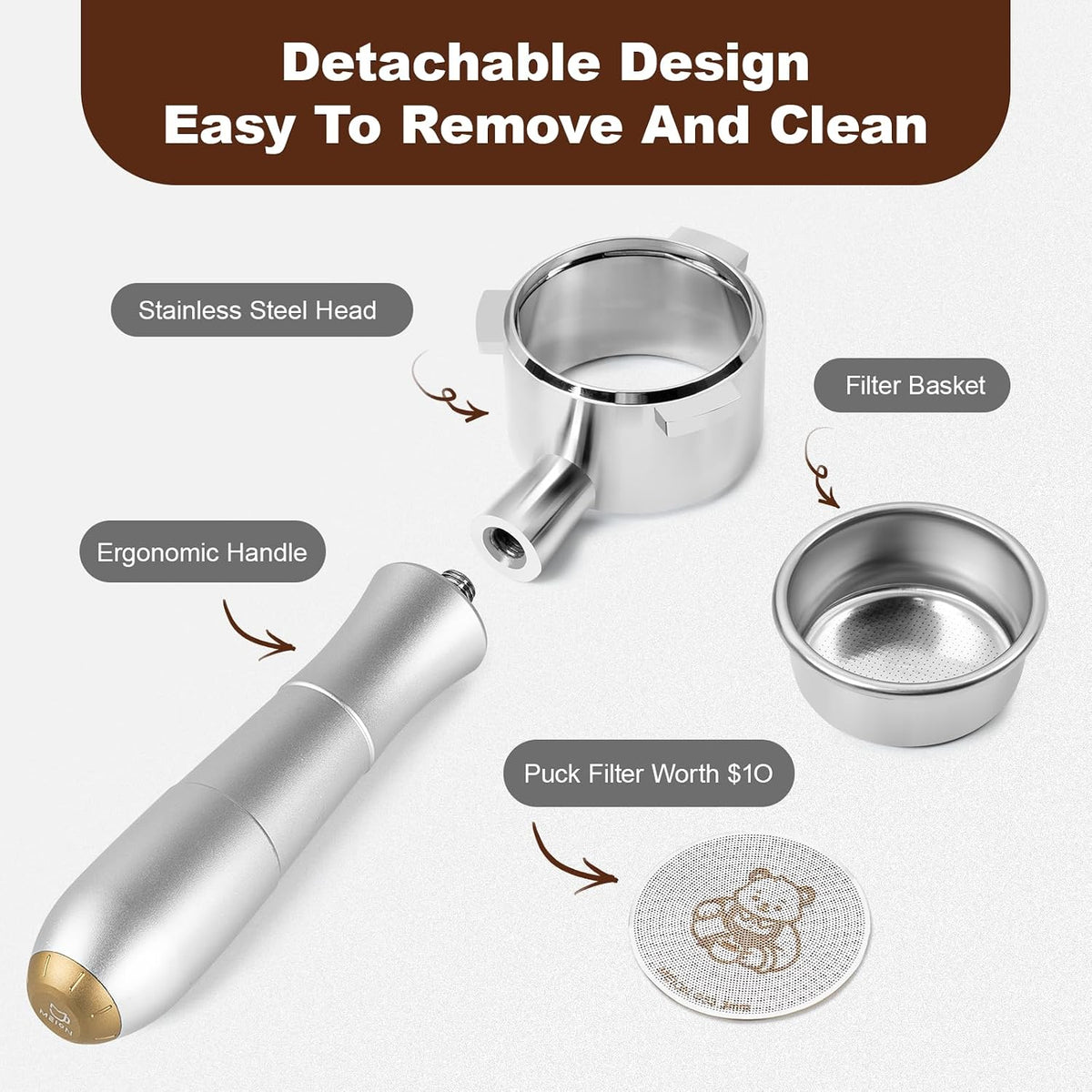 MEION 54mm Bottomless Portafilter with Anodized Aluminum Handle for Breville Barista Express, Barista Pro, Sage, BES870XL, BES878, BES880, Espresso Portafilter with 18g Filter Basket &amp; Puck Screen