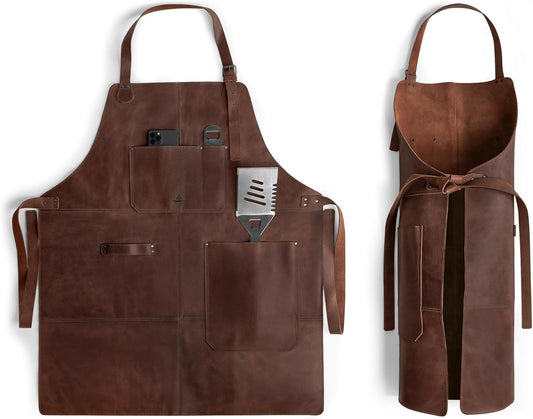 Grill Apron, Protective Clothing Cover for Cooking and Grilling, Kitchen, Heat Resistant, Fantasy Shop, Full Grain Leather,