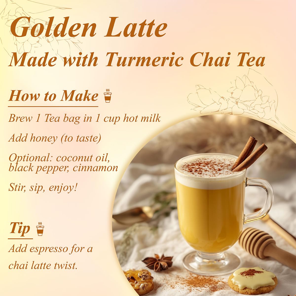 WT WEETEE Turmeric Chai Tea Bags 100 Count, Caffeine-Free Ginger Spiced Tea | Warming &amp; Spicy Spice Herbal Blend with Real Cinnamon, Cardamom &amp; Black Pepper | Smooth, Balanced &amp; Naturally Sweet