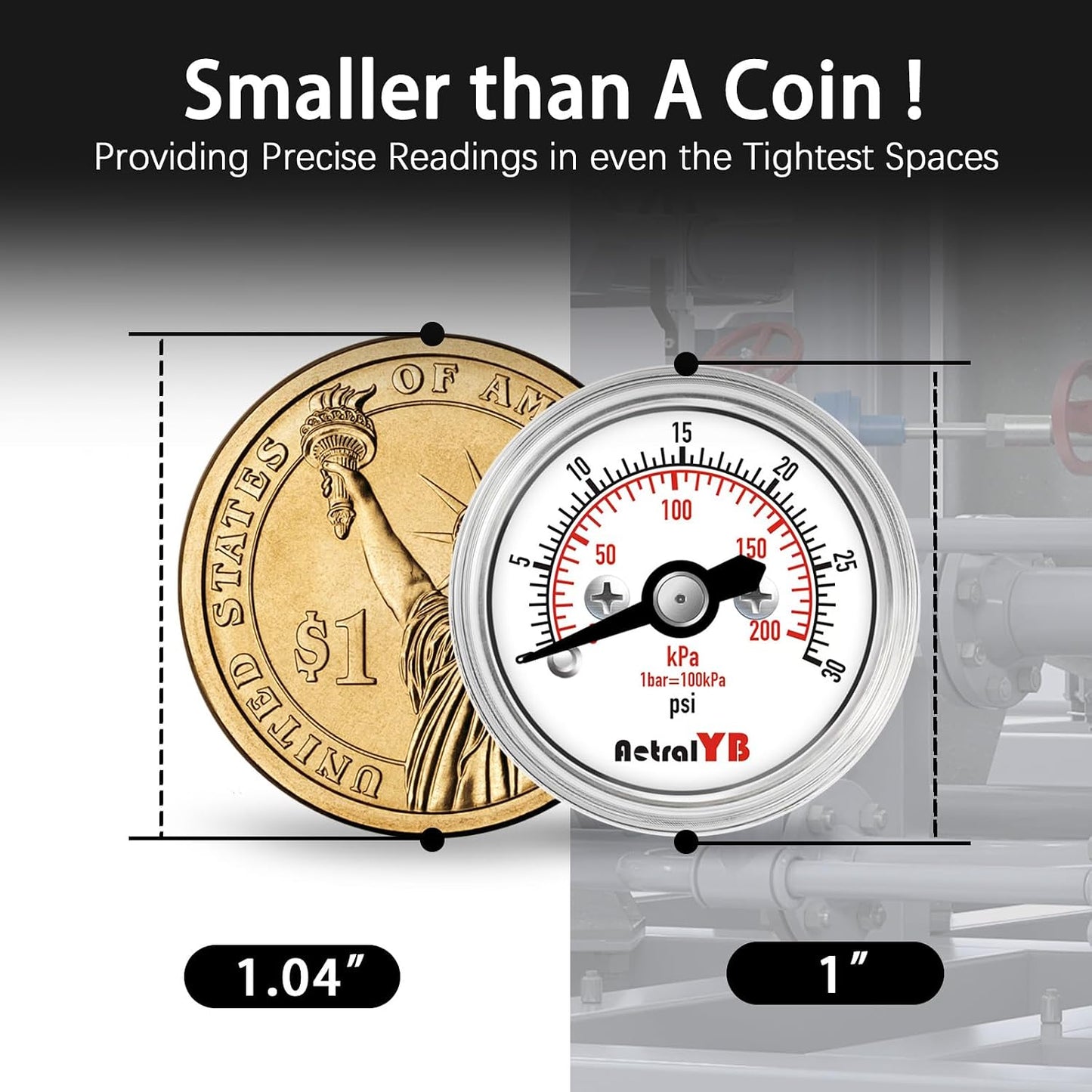 Mini1 Inch Pressure Gauge, 0-30 Psi Air Gauge, Lead-Free.Stainless Steel Case, 1/8" NPT Back Mount, Pressure Gauge for Water Air Pressure Test