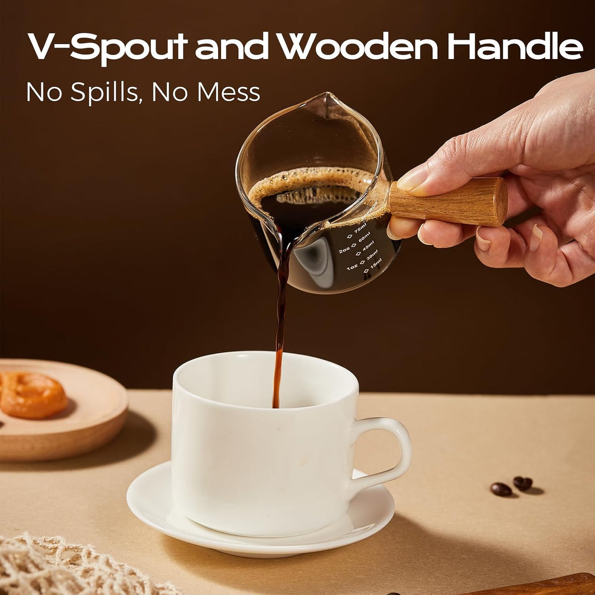 YARRAMATE 2.5oz Double Spout Espresso Shot Cup with Handle | Borosilicate Glass, Precision Pouring, Heat Insulated Grip, Dual-Scale Accuracy, Easy to Rinse Clean