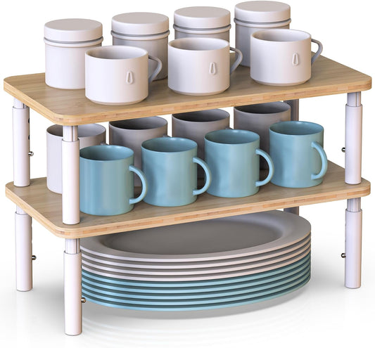 Bamboo Cabinet Organizer Shelf 2 Pack, Height Adjustable