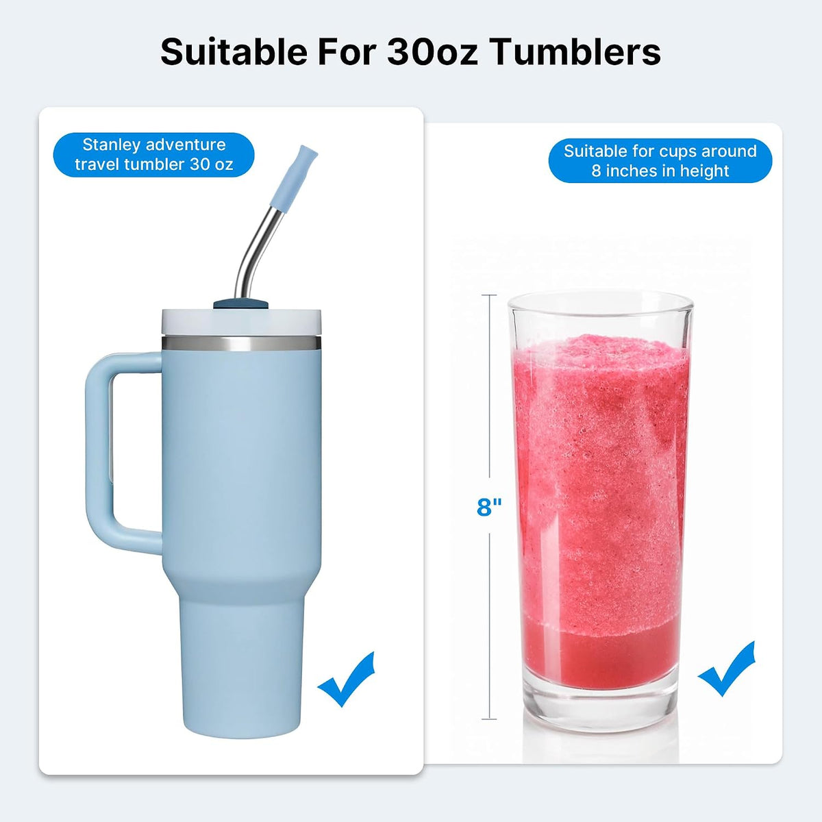 Replacement Metal Straws with Silicone Tip for 30oz Stanley Cup