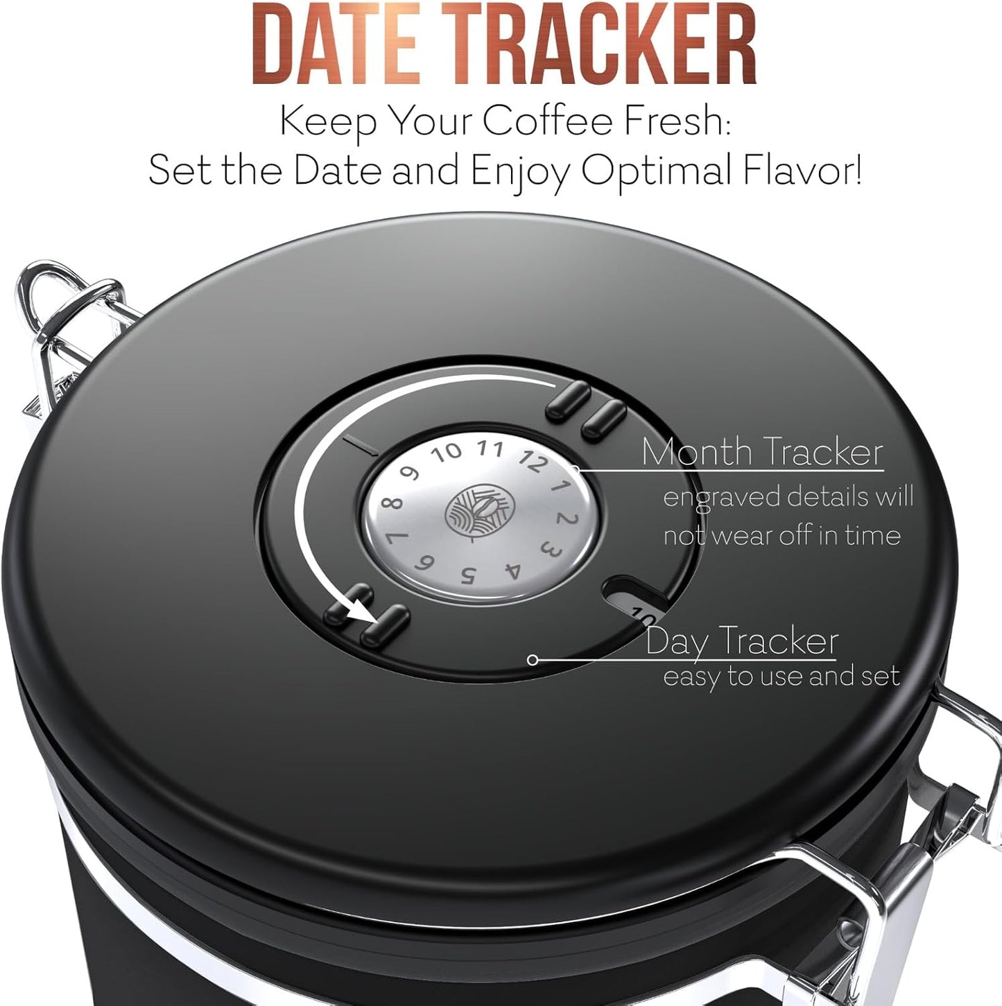 Large Coffee Canister – Airtight Stainless Steel Storage Container with Date Tracker &amp; Scoop, Sealed Jar for Grounds, Beans, Tea, Flour, Cereal, and Sugar (Black Esspresso, 38OZ)