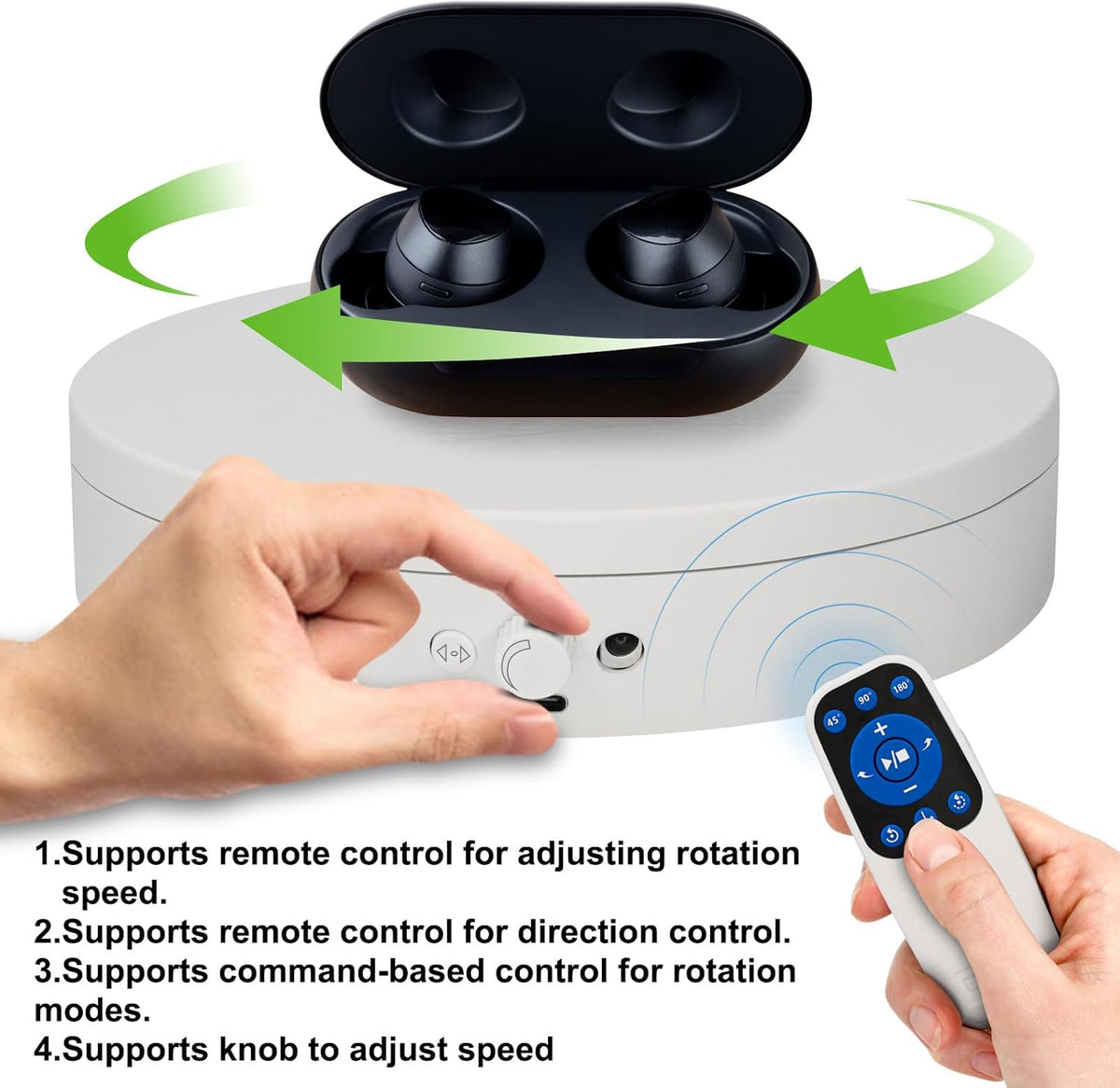 Motorized Rotating Display Stand Rotating Lazy Susan Electric Turntable for Display,Photography Turntable for 3D Scanner, Remote Control Angle/Speed,Step/Swing/Continuous Rotation