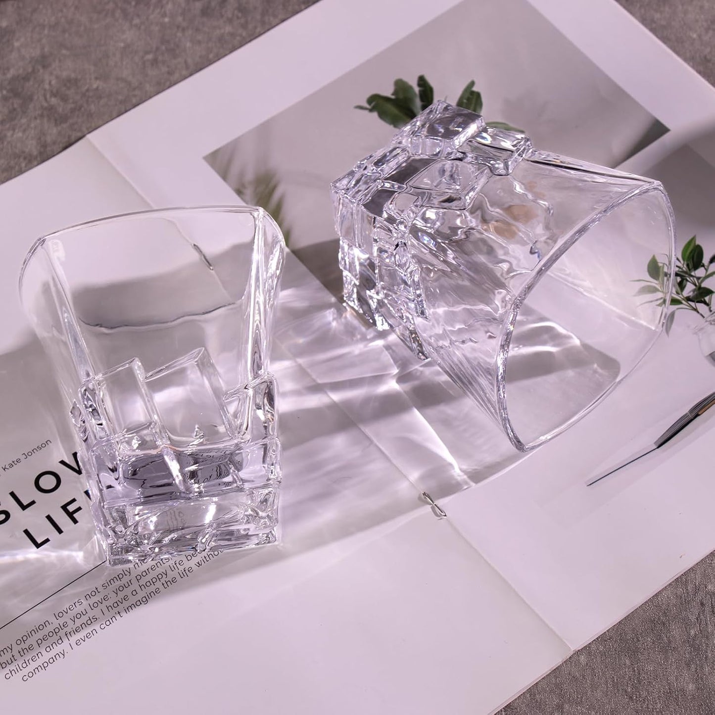 KAMMAK 330ml Ice Cube Whiskey Glass, Square - Shaped Crystal Clear Heavy - Base Tumbler for Bourbon, Scotch, Cocktails - Ideal for Home Bars and Gifting