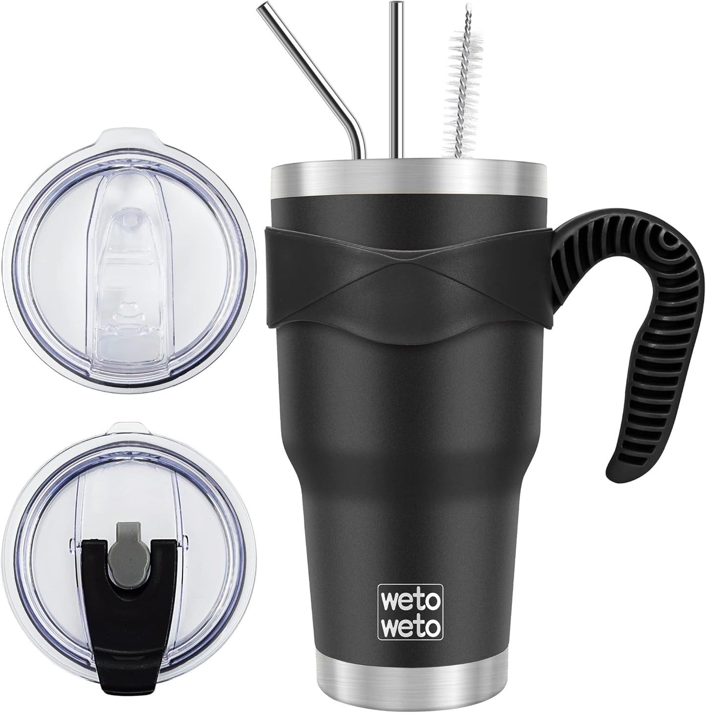 WETOWETO 30oz Insulated Tumbler With 2 Lids and 2 Straws, Stainless Steel Double Vacuum Coffee Tumbl