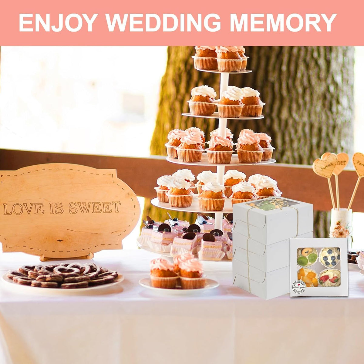 OAMCEG Cupcake Boxes with Window, 6x6x3 Inches Cookie Boxes,50 Pack,White