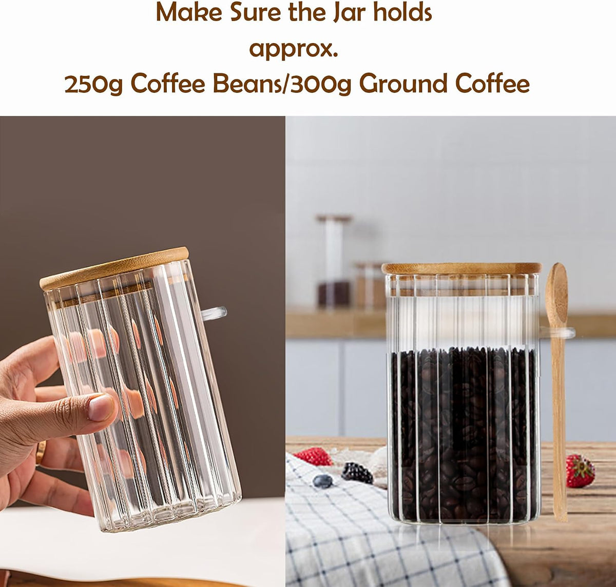 24 FL OZ Airtight Glass Jars with Bamboo Lids Spoons Coffee Canister, 2Pack