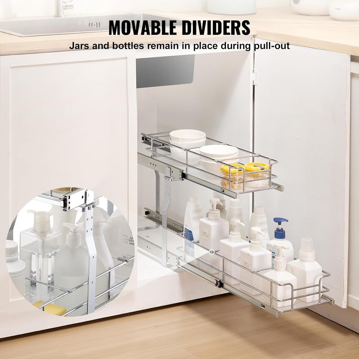 VEVOR Pull Out Cabinet Organizer,8.5" W x 21" D x15.2 HHeavy Duty Slide Out Pantry Shelves, Chrome-Plated Steel Roll Out Drawers for Home, 10" Wx22 Dx19 H Inside Kitchen Cabinet, Bathroom, Under Sink
