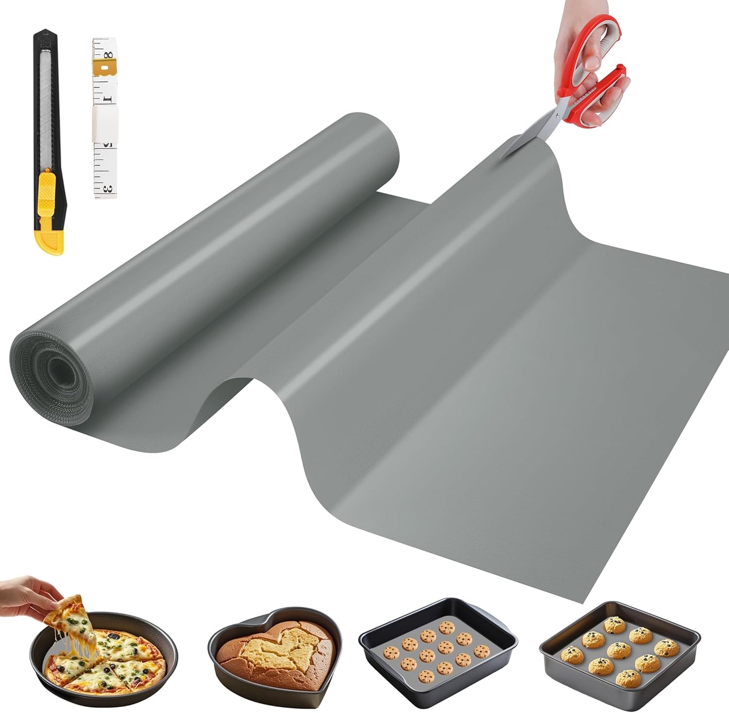 Silicone Baking Mat, 12 IN x 10 FT Free Cutting Baking Sheet, Non-Stick Reusable Dough & Pastry Mat,