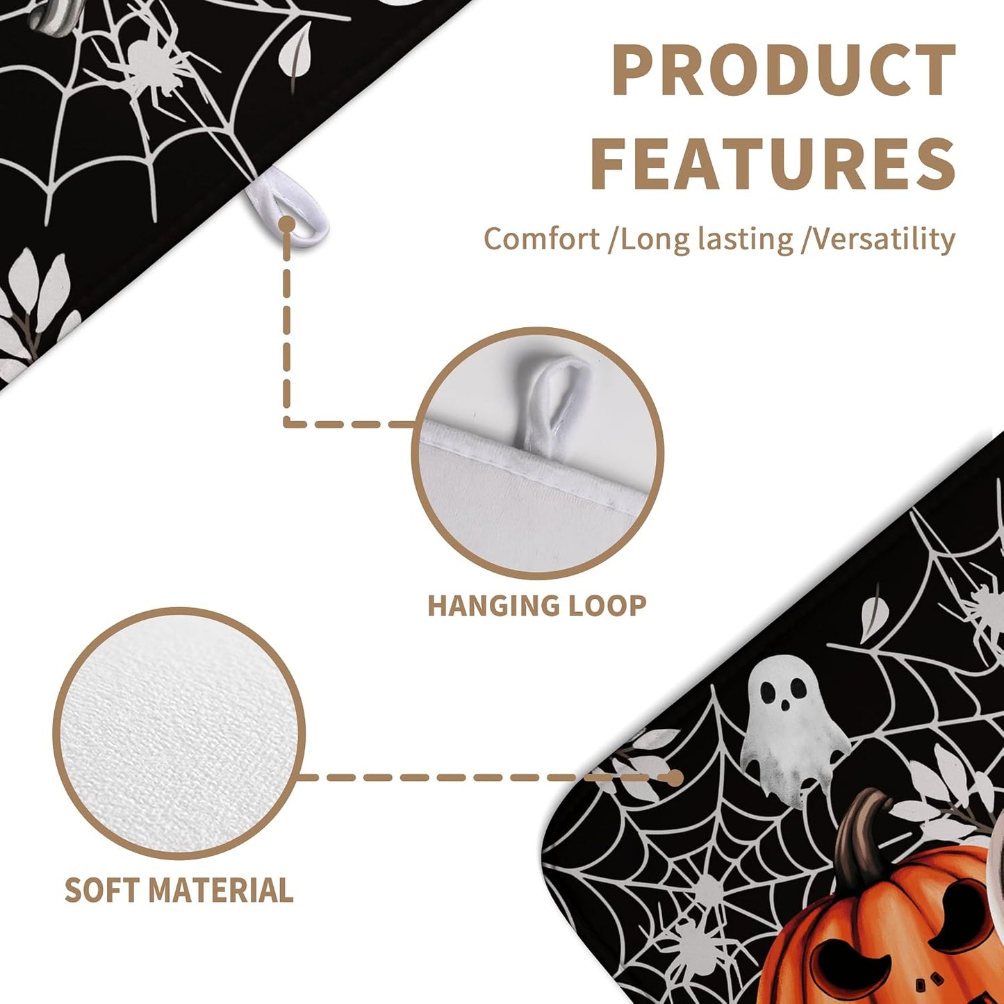 Halloween Pumpkin Dish Drying Mats Spooky Ghost Dish Mat Kitchen Spiders Large Drying Matt Dishes Dryer Pad for Kitchen Counter Absorbent Microfiber Washable Foldable Reusable 18x24 in