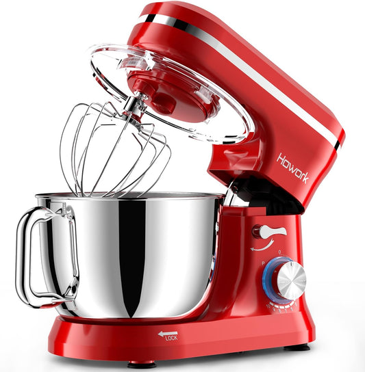 HOWORK Electric Stand Mixer,10+p Speeds With 6.5QT Stainless Steel Bowl,Dough Hook, Wire Whip & Beater,for Most Home