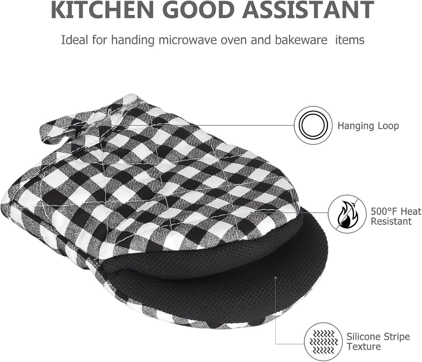 Goldmeet Mini Oven Mitts 2-Pack, 7"x5.5", 500°F Silicone Grip | Non-Slip, Heat Resistant, Machine Washable, Hanging Loop, Fits Small Hands, for Baking Grilling BBQ Cooking