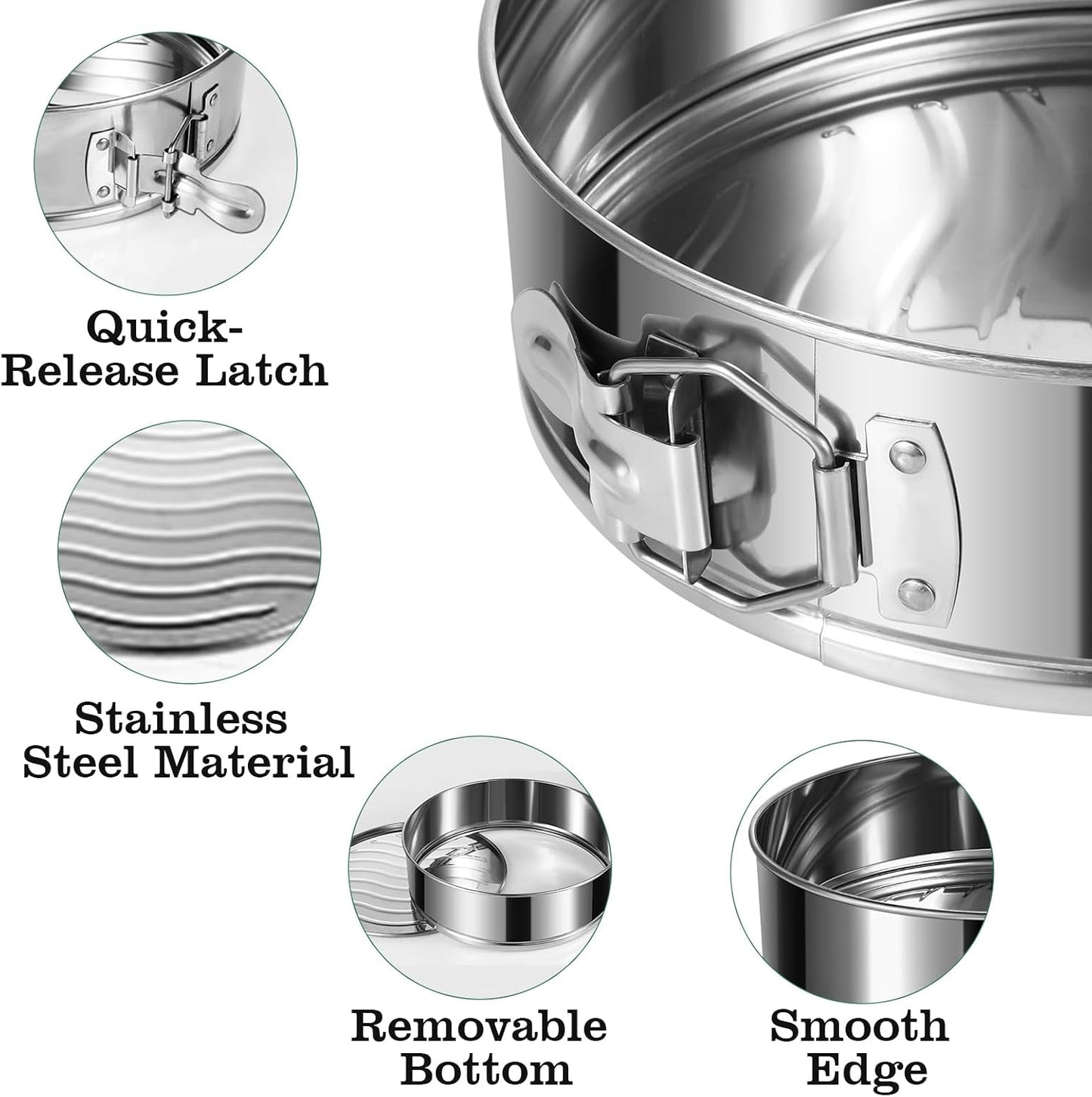 4" 7" 9" 10" Springform Pans Set of 4, Stainless Steel Cheesecake Pan with Removable Bottom, Leakproof &amp; Nonstick Springform Cake Mold for Baking with 50 Pcs Paper Liners