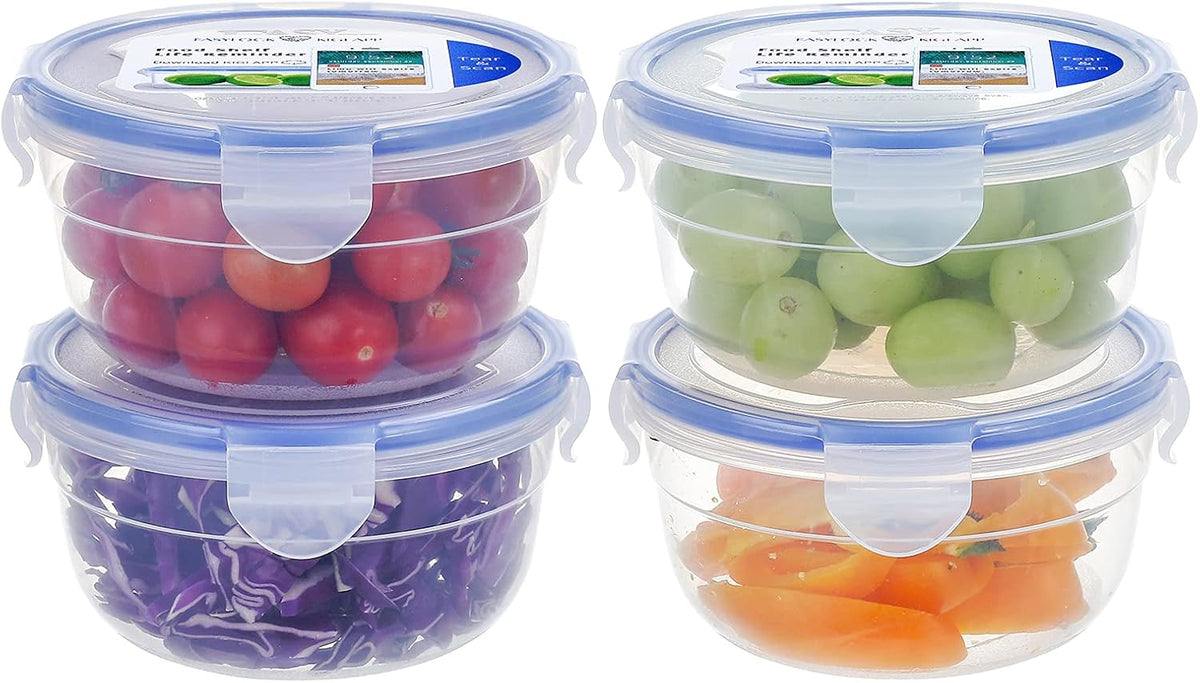 KIGI 4 PACK 20oz Plastic Round Bowls with Lid Leakproof Food Storage Container Set Small Meal Prep Containers Bento Box