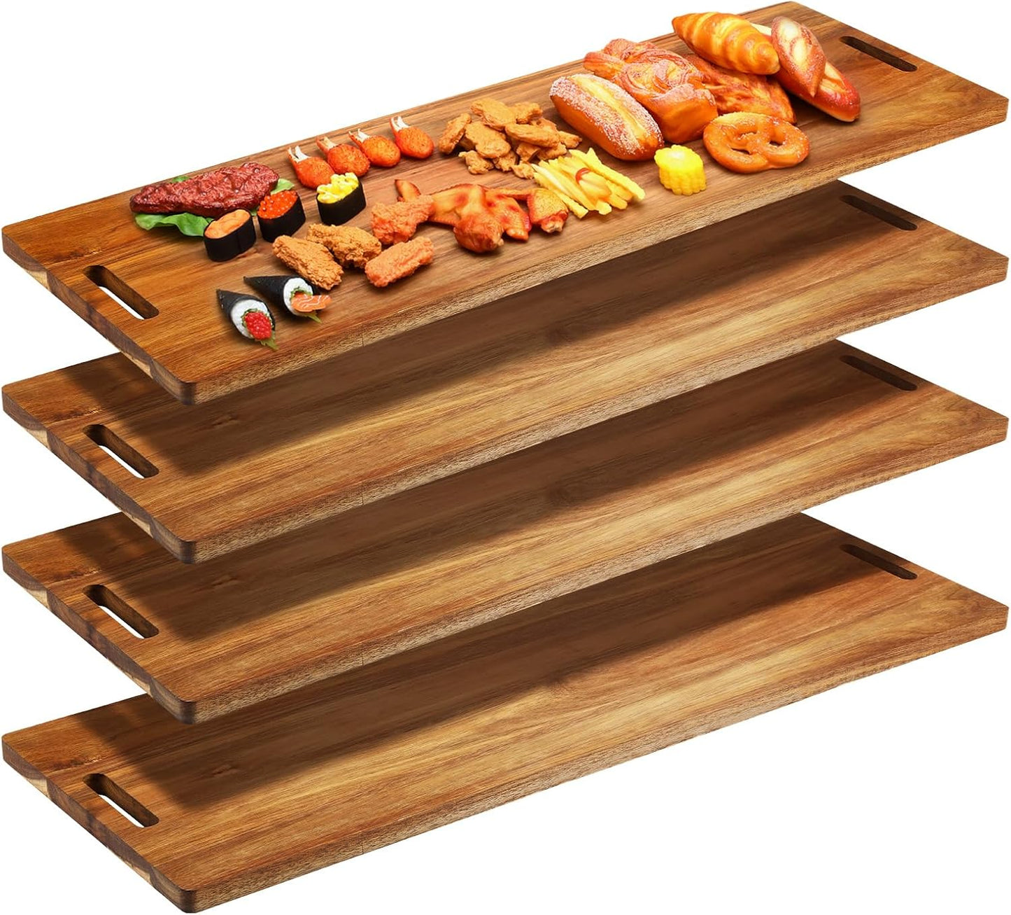 Skylety 4 Pieces 35.4" Acacia Wooden Cheese Serving Board with Handles Large Charcuterie Board Wooden Cutting Board for Appetizers Food