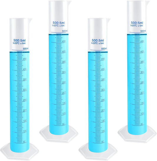 4 Packs 500ml Plastic Graduated Cylinder,Transparent Measuring Cylinder Set with Pour Spout, 2-Sided Making Plastic Lab Test