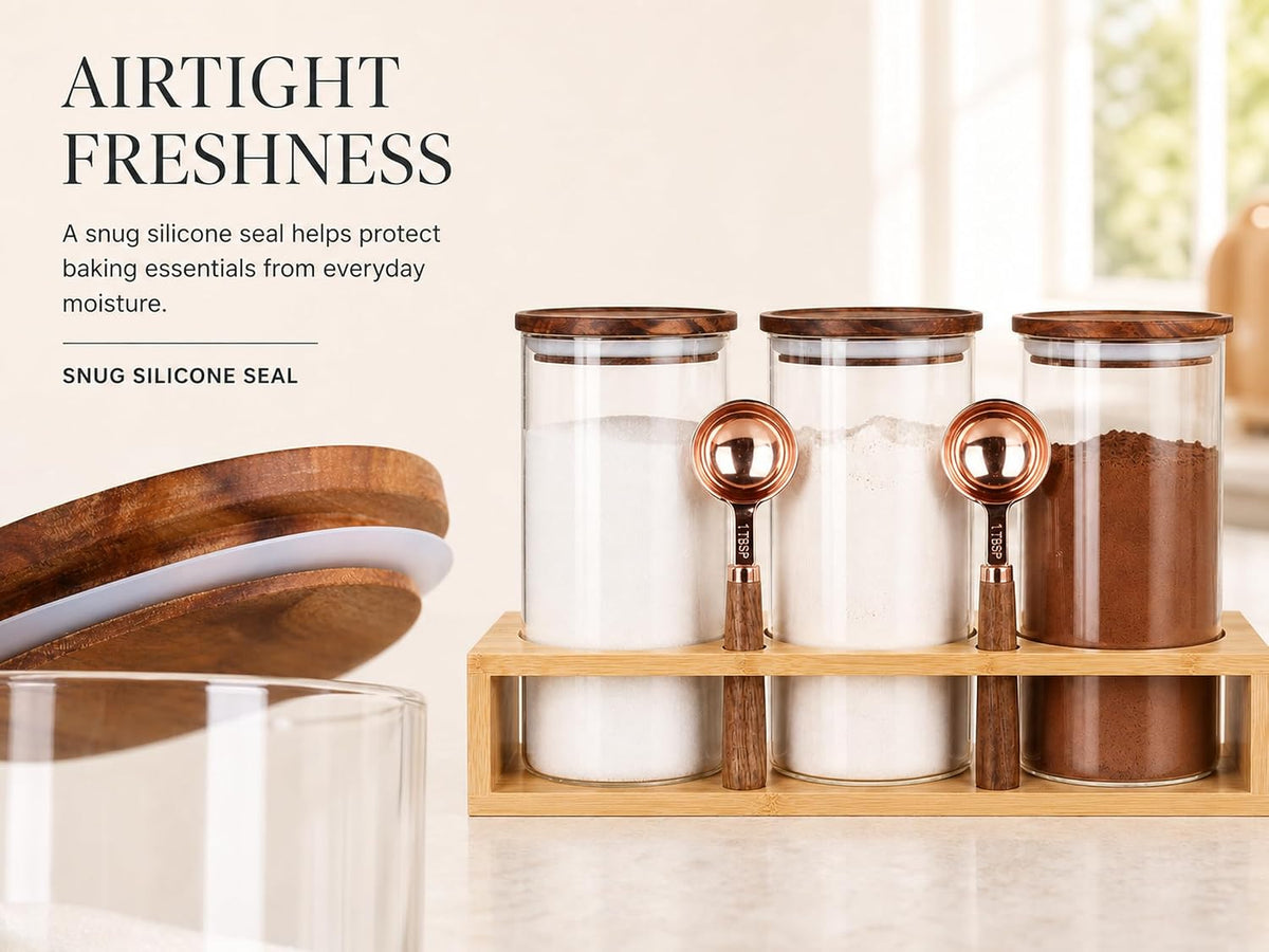 KKC HOME ACCENTS Glass Jar Set with Bamboo Stand &amp; Spoon - 39oz 3 Pack