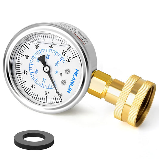 MEANLIN MEASURE 0~150Psi Stainless Steel Frame 3/4" Female 2.5" FACE DIAL Liquid Filled Pressure Gauge WOG Water Oil Air