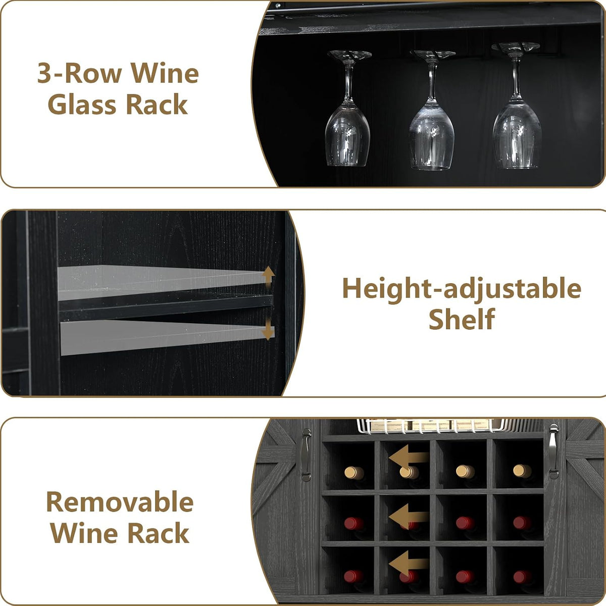 REVOMINCA 55" Farmhouse Coffee Bar Cabinet with 3 Tier Storage Hutch, Black