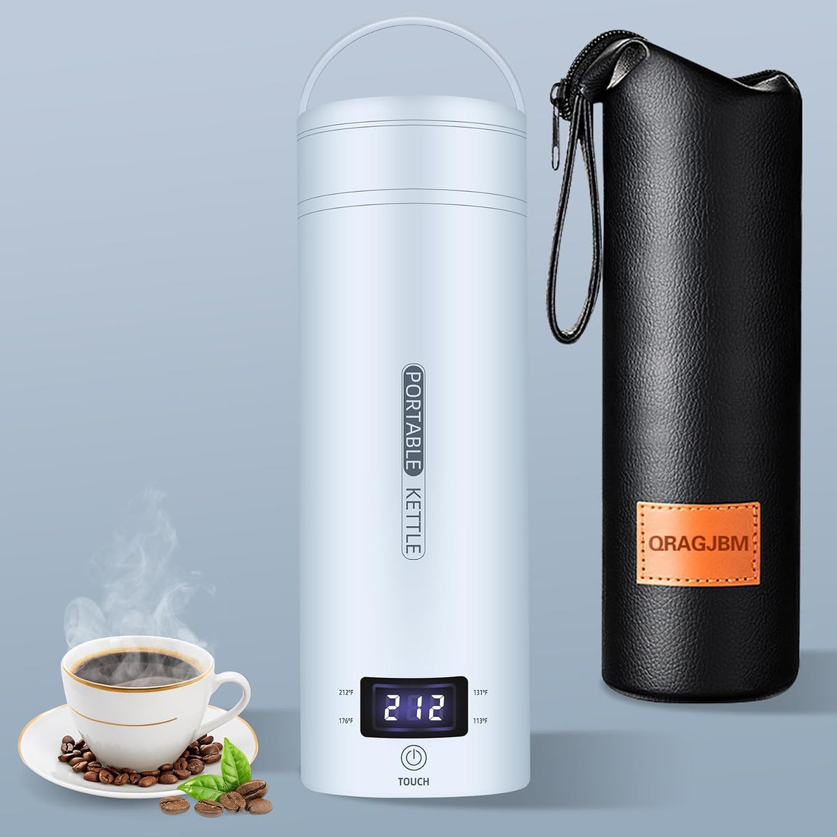 QRAGJBM Portable Electric Kettle Travel, 120V, 450ml, 4 Temperature Control | 304 Stainless Steel Lining, Auto Shut-Off, Boil Dry Protection, BPA-Free, Lightweight, For Hotel and Office (Blue)