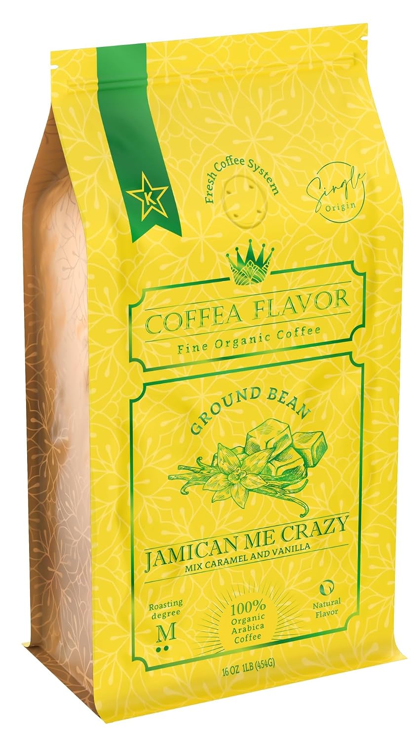 Organic Ground Coffee Medium Roast (16oz) - Jamaican Me Crazy Flavored | 100% Arabica, Single Origin and Low Acid - USDA Organic and Fair Trade Certified - Naturally Flavored Without Additives