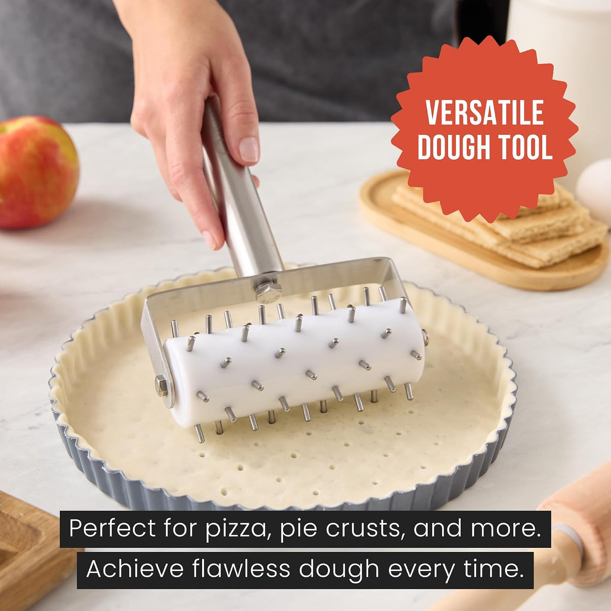Chef Pomodoro Dough Docker, Pizza Roller, Pizza Dough Roller 7mm Spikes | Ergonomic Handle,Rust-Resistant Pizza Dough Docker Roller with Precision Pizza Roller Spikes for Cracker and Pizza Dough