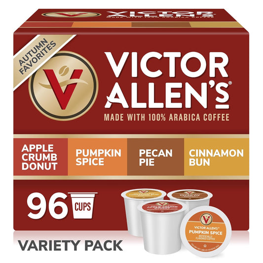 Victor Allen's Coffee Autumn Favorites Coffee Variety Pack SSC (Apple Crumb Donut, Pumpkin Spice, Pecan Pie, Cinnamon Bun),