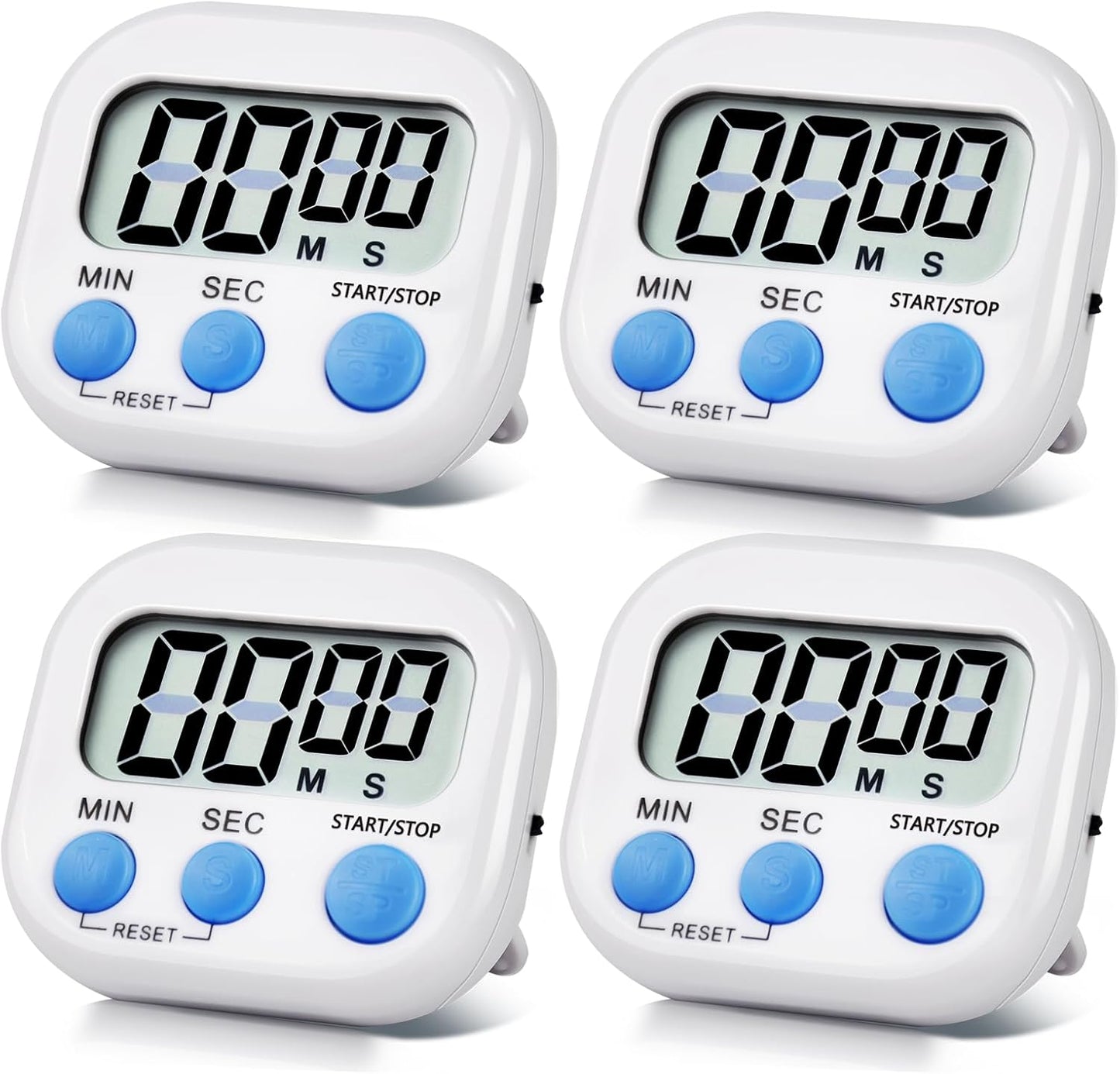4 Pack White Digital Kitchen Timer Magnetic Digital Timer with Big Display Loud Ring Cooking Timers 