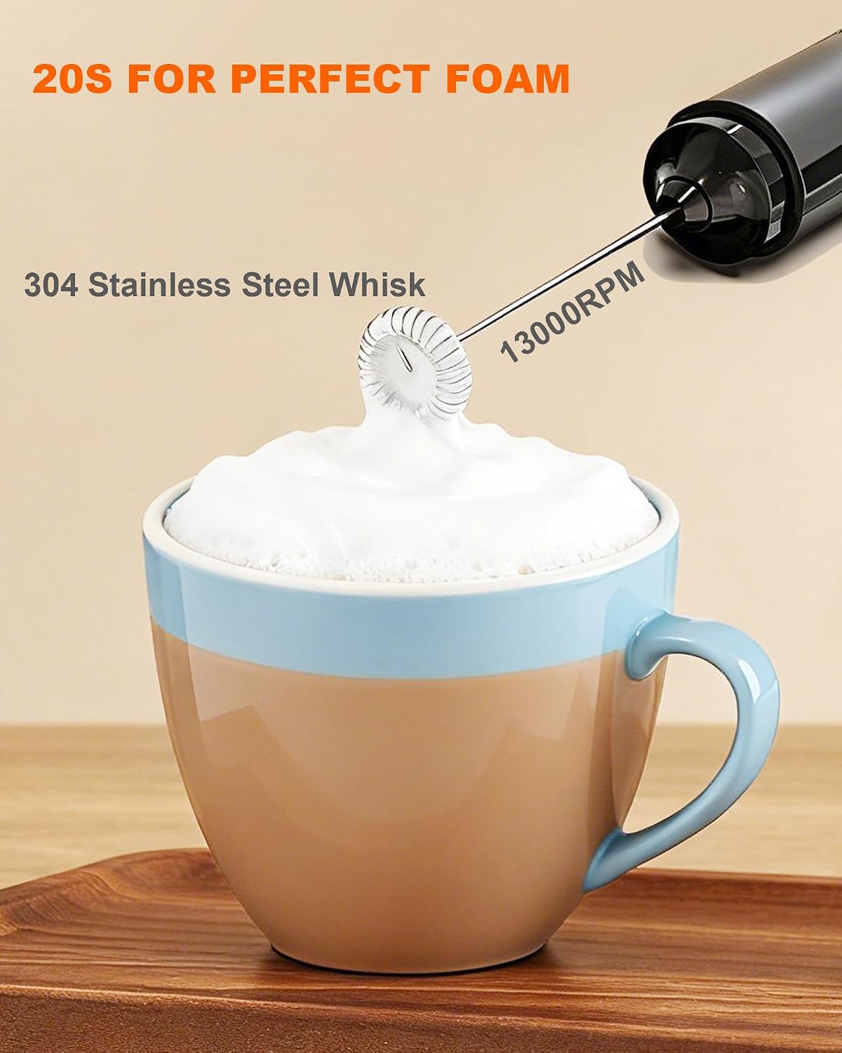 Rechargeable Milk Frother Handheld Foam Maker, Black