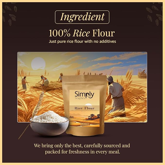 Simply Staples White Rice Flour, 2 lb, Freshly Milled, Fine-Ground Gluten-Free Flour for Cooking, Baking & Thickening, Unbleached, Non-GMO, All-Purpose Flour, Alternative to Brown & Sweet Rice Flour