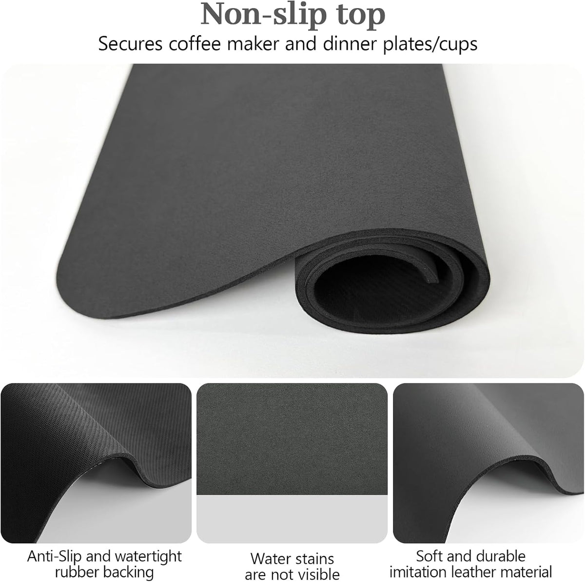 Bloss Grey Dish Drying Mat, Coffee Bar Mat for Countertops - 16" x 24" | Kitchen Counter Mat, Absorbent Hide Stain Rubber Backed Dish Mat