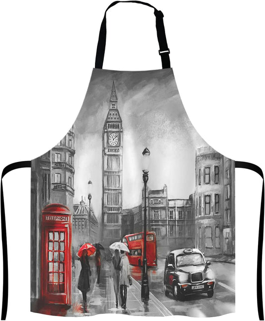Street view of london Bib Apron with Adjustable Neck for Men Women,Suitable for Home Kitchen Cooking Waitress Chef Grill