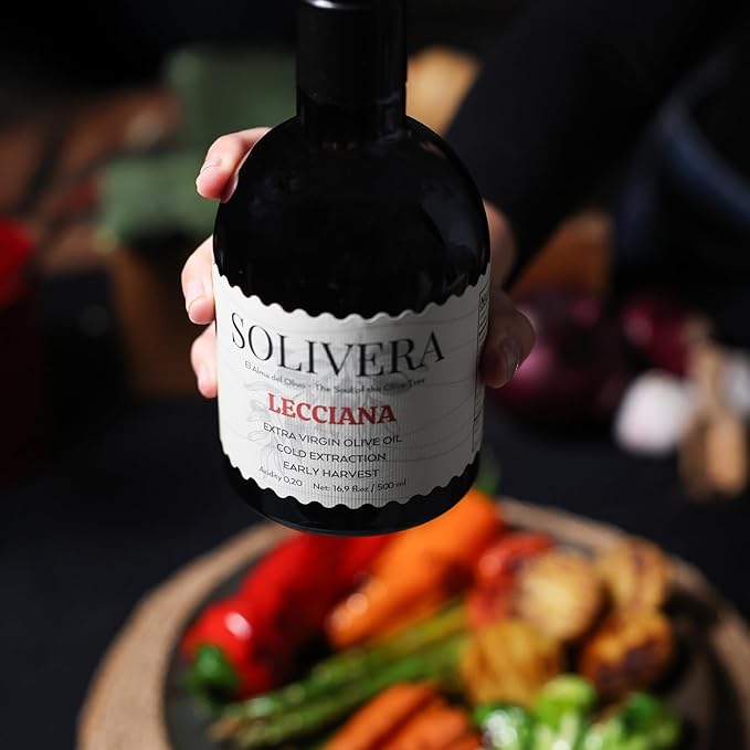Solivera Lecciana Extra Virgin Olive Oil Cold Pressed, Floral & Balanced, 400+ High Polyphenols, Gourmet & Healthy Organic Oil – First Harvest Single-Origin Hand Picked Olive Oil - 16.8 fl. oz. (Lecciana)