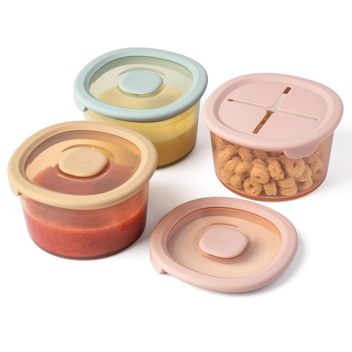 Moonkie Silicone Snack Containers for Kids | 8 oz Baby Food Storage Containers with Airtight Lids and A Snack Lid | Baby Food Jars | BPA Free | Freezer &amp; Dishwasher Safe | 3 Pack
