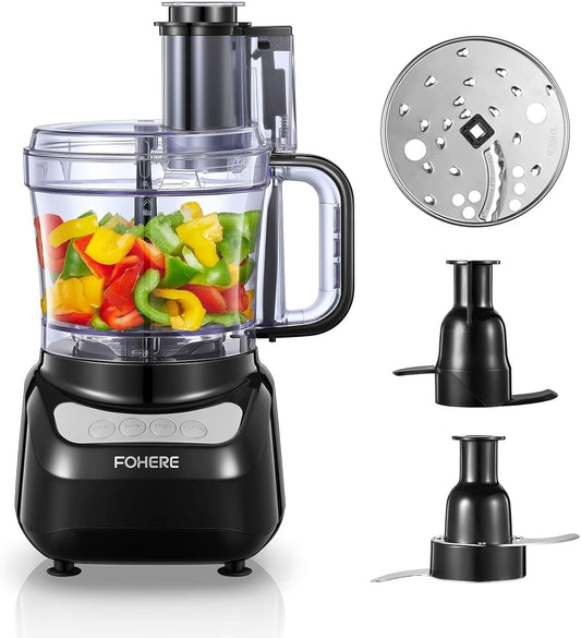 FOHERE Food Processor, 12 Cup, 2-in-1 Feed Chute Vegetable Chopper & Meat Grinder for Mincing, Dicing, Shredding, Puree & Kneading Dough, Stainless Steel