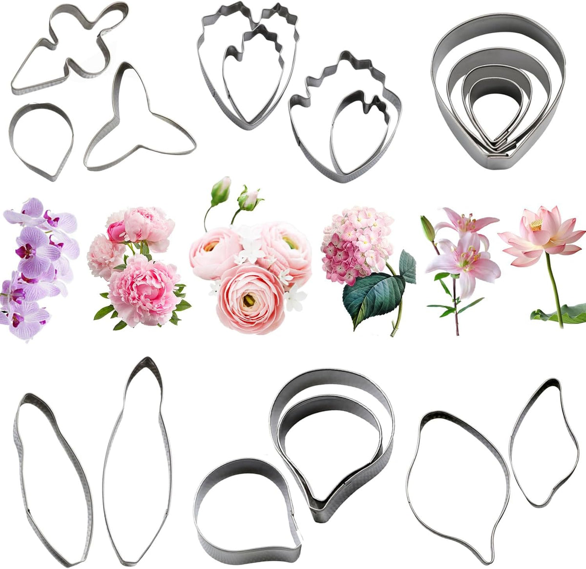 KALAIEN 18Pcs Gumpaste Fondant Flower Cookie Cutter Set of 6