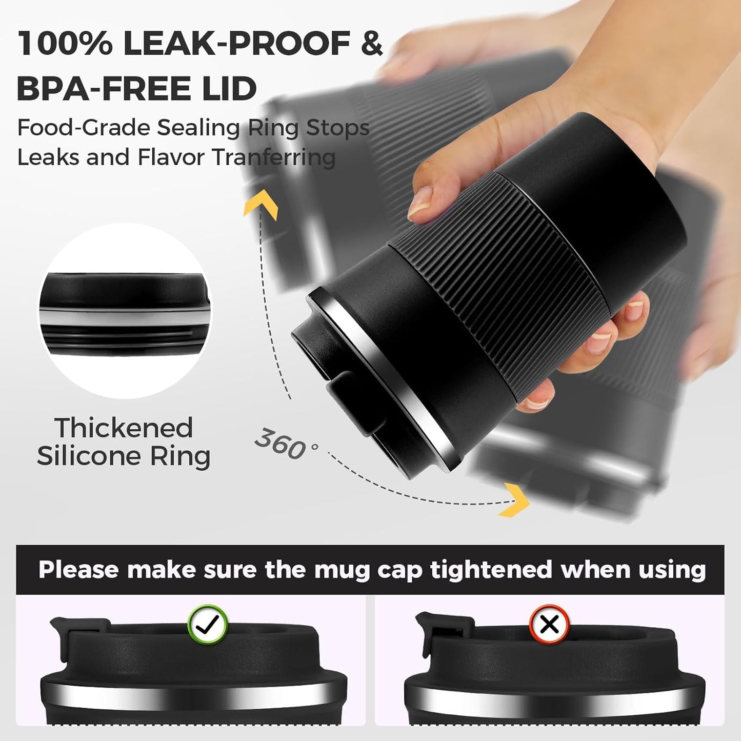 Volhoply 13 oz Stainless Steel Insulated Travel Coffee Mug with Fip Lid Bulk 2 Pack,Reusable Double Wall Vacuum Metal Coffee Cup,Portable Leak Proof Thermal Tumbler for Hot & Cold Drinks(Assorted,2)