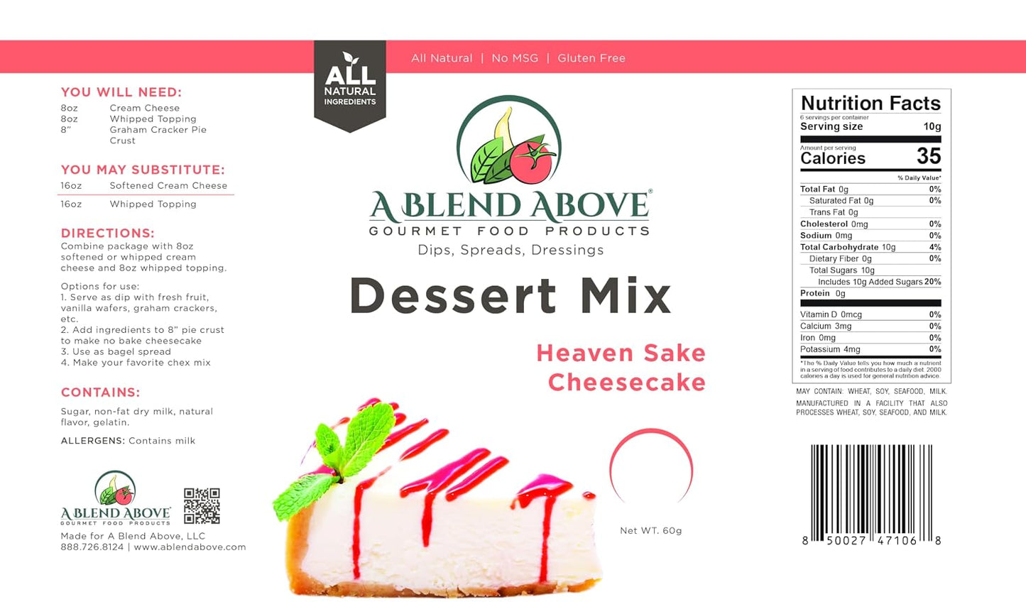 A Blend Above Heaven Sake Cheesecake Mix - No-Bake Dessert, All Natural, Gluten Free, No MSG - Instant Dessert Mix, Fruit Dip, Bagel Topping, Frosting, Cheesecake Filling - Makes 16 Oz (Pack of 3)