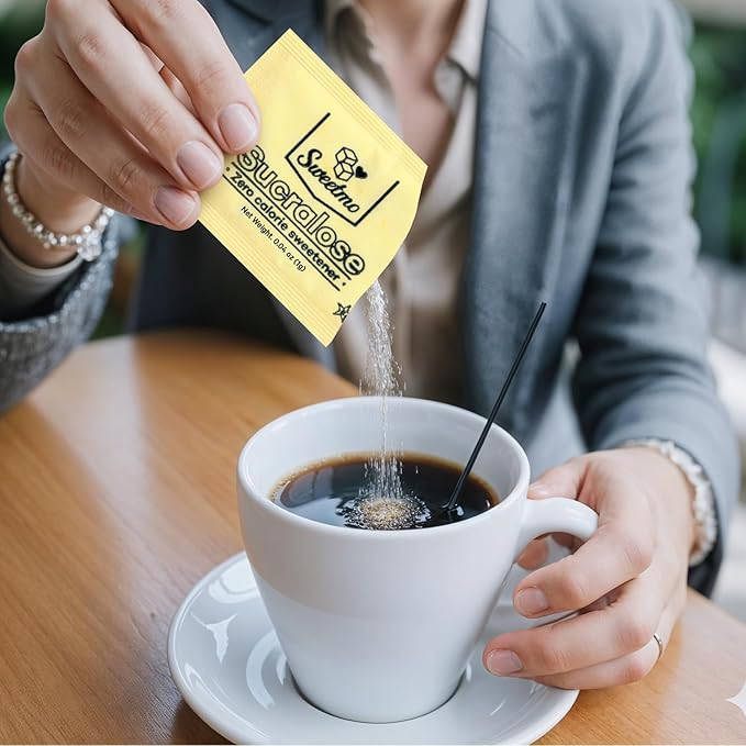 Sweetmo Sugar Packets Variety Pack - Sucralose, Raw Sugar, Saccharin, Cane Sugar with Wooden Stirrers - 400 Count for Coffee, Tea, Office Breakrooms, Home & Airbnb
