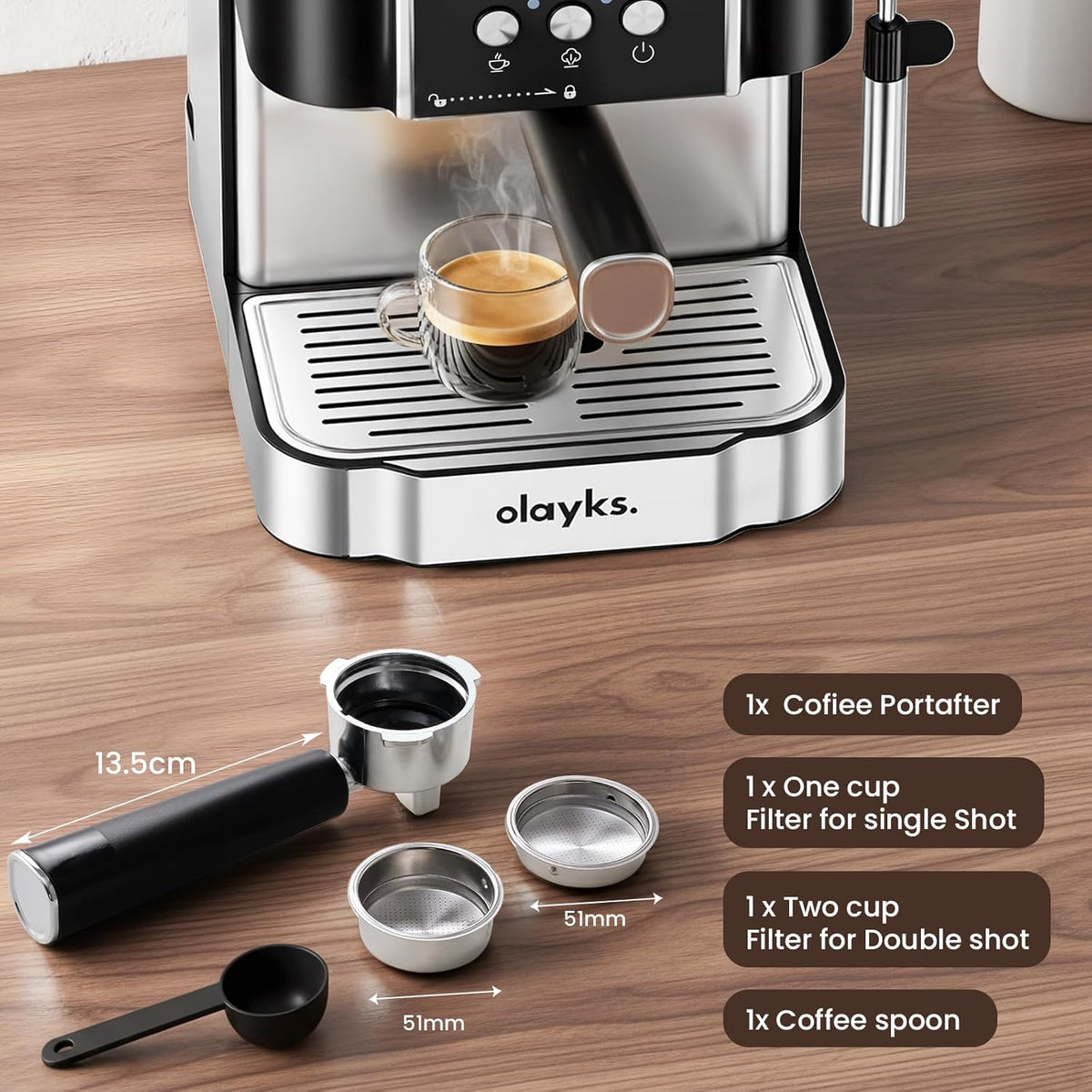 Espresso Machine 20 Bar, Professtional Espresso Coffee Maker with Milk Frother Steam Wand for Latte, Cappuccino, Espresso Maker with 1.8L Removable Water Tank, Gift for Dad or Mom